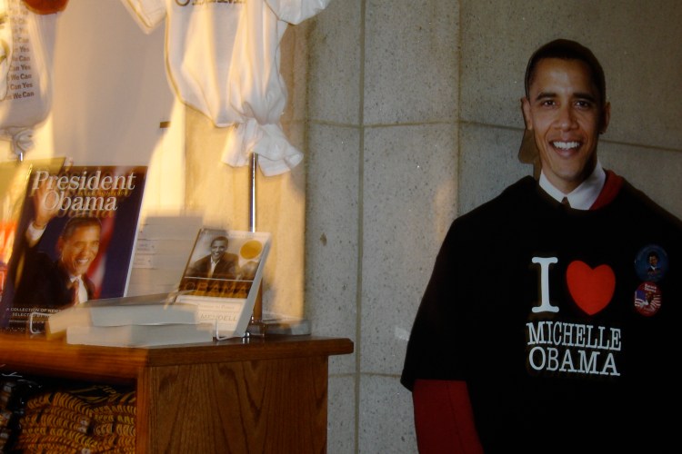 Obama was posing next to Poynter's election front-page book, which was on display at Union Station. OK, so maybe he wasn't posing next to it, but we can pretend!
