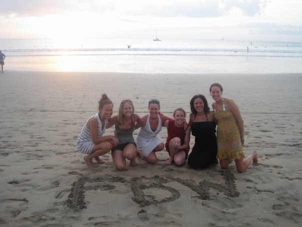 Three-quarters of our college crew, FBW. Fun before work (FBW) was our college motto. Always served as a reminder that we had to find time for fun amidst all the papers, exams, etc. ... Photo taken on our last night just before sunset on la playa Tamarindo. Did I mention how much I love my friends?