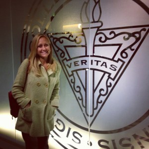 Just before my talk at Providence College. (That's my college's "Veritas" -- aka "Truth" -- seal; it's all around campus.)