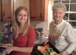 Gramz teaching me how to make her delectable stuffed peppers.