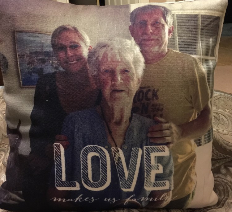I turned this photo of me, Gramz, and my dad into a pillow and gave it to Gramz last Christmas. She loved it and took it to the rehab facility where she stayed for several months before passing away. Here’s a voicemail recording of her thanking me for the pillow. It’s comforting to hear her voice.